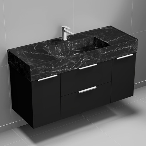 Nameeks DERIN984 Modern Bathroom Vanity With Black Marble Design Sink, Wall Mount, 48 Inch, Matte Black